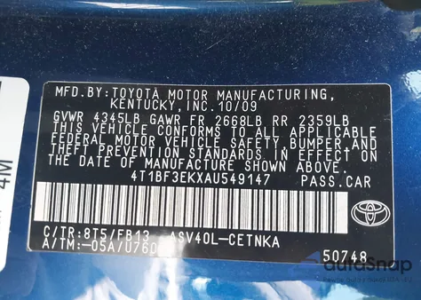 2010 Toyota Camry Se/Le/Xle из США, поврежденный, VIN 4T1BF3EKXAU549147